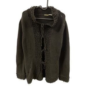 Max Studio Knit‎ Cardigan Sweater Collared Tie Front Black Textured Small